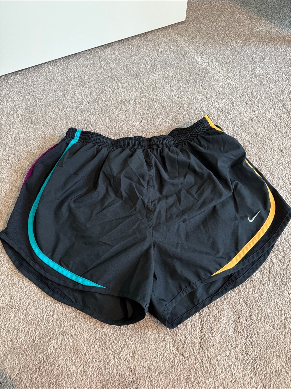 Nike Black Women’s Athletic Shorts with Teal, Yellow & Purple Trim